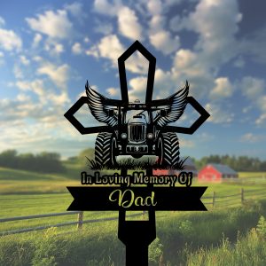 DINOZOZOCOM Personalized Memorial Garden Stakes Tractor with Wings Farmer Cross Grave Marker Farmer Loss Gift Remembrance Stake 2