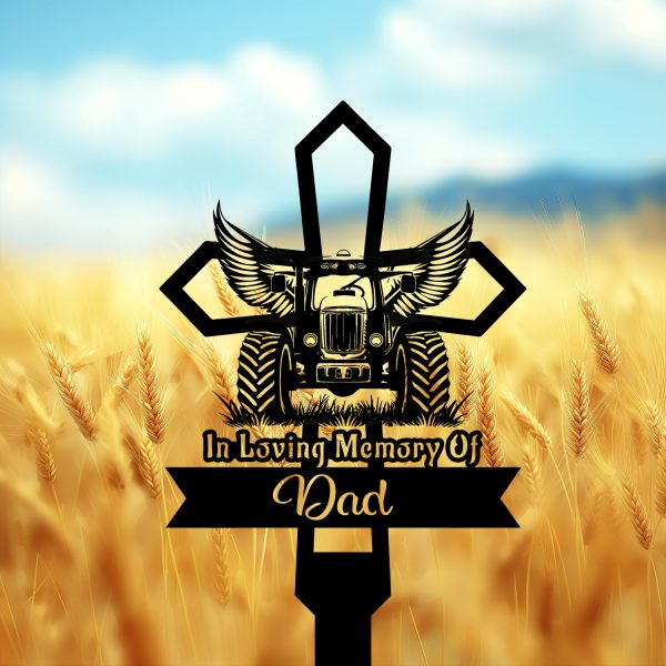 DINOZOZOCOM Personalized Memorial Garden Stakes Tractor with Wings Farmer Cross Grave Marker, Farmer Loss Gift, Remembrance Stake