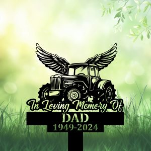 DINOZOZOCOM Personalized Memorial Garden Stakes Tractor with Wings Farmer Grave Marker Farmer Loss Gift Remembrance Stake 1