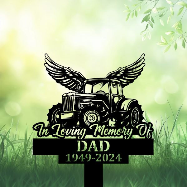 DINOZOZOCOM Personalized Memorial Garden Stakes Tractor with Wings Farmer Grave Marker, Farmer Loss Gift, Remembrance Stake