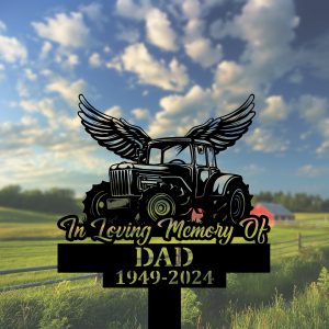 DINOZOZOCOM Personalized Memorial Garden Stakes Tractor with Wings Farmer Grave Marker Farmer Loss Gift Remembrance Stake 2