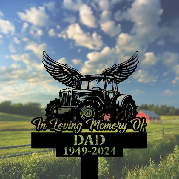 DINOZOZOCOM Personalized Memorial Garden Stakes Tractor with Wings Farmer Grave Marker, Farmer Loss Gift, Remembrance Stake