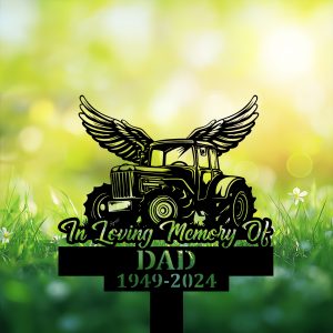 DINOZOZOCOM Personalized Memorial Garden Stakes Tractor with Wings Farmer Grave Marker Farmer Loss Gift Remembrance Stake 3