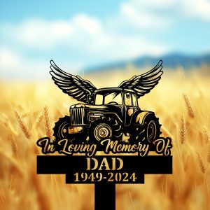 DINOZOZOCOM Personalized Memorial Garden Stakes Tractor with Wings Farmer Grave Marker Farmer Loss Gift Remembrance Stake 4