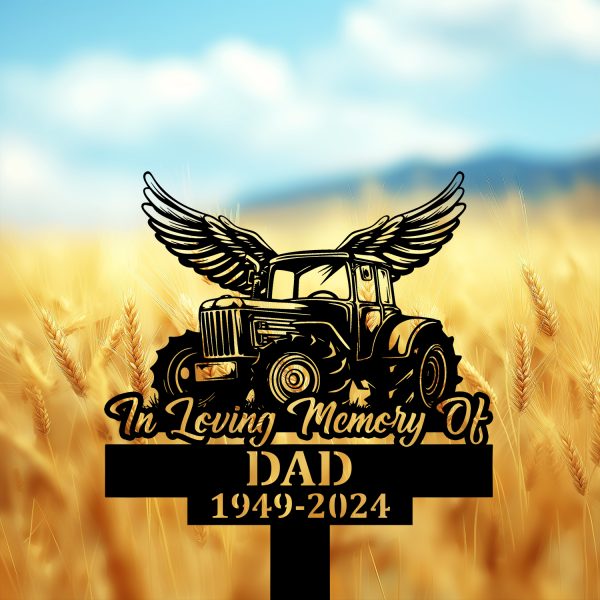 DINOZOZOCOM Personalized Memorial Garden Stakes Tractor with Wings Farmer Grave Marker, Farmer Loss Gift, Remembrance Stake