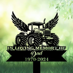 DINOZOZOCOM Personalized Memorial Garden Stakes Tractor with Wings Grave Marker, Farmer Loss Gift, Remembrance Stake