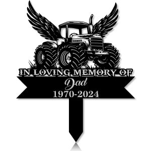 DINOZOZOCOM Personalized Memorial Garden Stakes Tractor with Wings Grave Marker Farmer Loss Gift Remembrance Stake 2