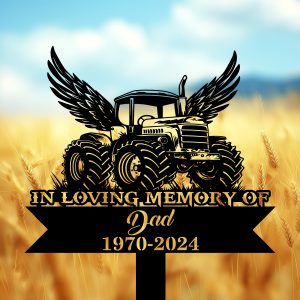 DINOZOZOCOM Personalized Memorial Garden Stakes Tractor with Wings Grave Marker Farmer Loss Gift Remembrance Stake 3