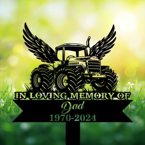 DINOZOZOCOM Personalized Memorial Garden Stakes Tractor with Wings Grave Marker Farmer Loss Gift Remembrance Stake 4