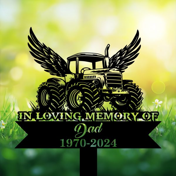 DINOZOZOCOM Personalized Memorial Garden Stakes Tractor with Wings Grave Marker, Farmer Loss Gift, Remembrance Stake