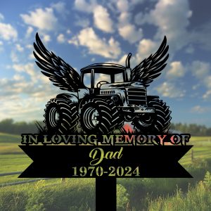 DINOZOZOCOM Personalized Memorial Garden Stakes Tractor with Wings Grave Marker Farmer Loss Gift Remembrance Stake 5