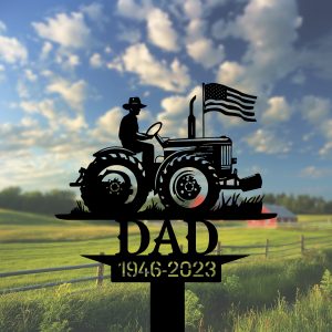 DINOZOZOCOM Personalized Memorial Garden Stakes US Flag Farmer Grave Marker Farmer Loss Gift Remembrance Stake 2