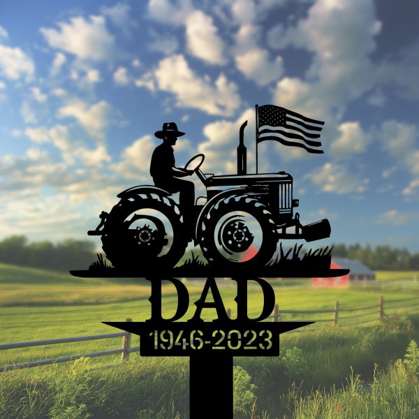 DINOZOZOCOM Personalized Memorial Garden Stakes US Flag Farmer Grave Marker, Farmer Loss Gift, Remembrance Stake