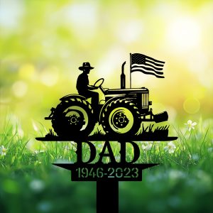 DINOZOZOCOM Personalized Memorial Garden Stakes US Flag Farmer Grave Marker Farmer Loss Gift Remembrance Stake 3