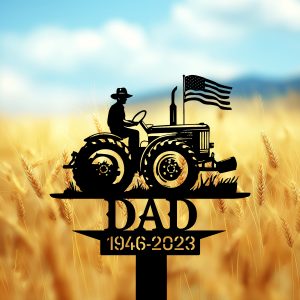 DINOZOZOCOM Personalized Memorial Garden Stakes US Flag Farmer Grave Marker Farmer Loss Gift Remembrance Stake 4