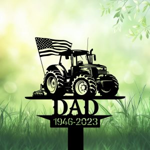 DINOZOZOCOM Personalized Memorial Garden Stakes US Flag Patriotic Farmer Grave Marker Farmer Loss Gift Remembrance Stake 1