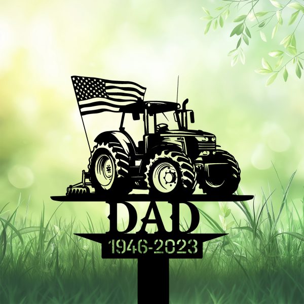 DINOZOZOCOM Personalized Memorial Garden Stakes US Flag Patriotic Farmer Grave Marker, Farmer Loss Gift, Remembrance Stake