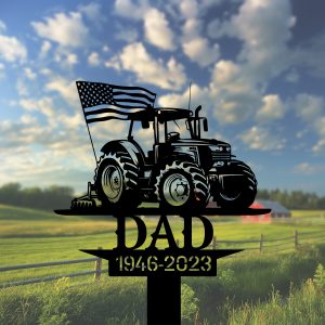 DINOZOZOCOM Personalized Memorial Garden Stakes US Flag Patriotic Farmer Grave Marker Farmer Loss Gift Remembrance Stake 2