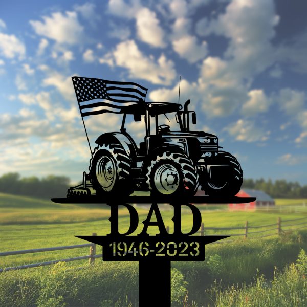 DINOZOZOCOM Personalized Memorial Garden Stakes US Flag Patriotic Farmer Grave Marker, Farmer Loss Gift, Remembrance Stake