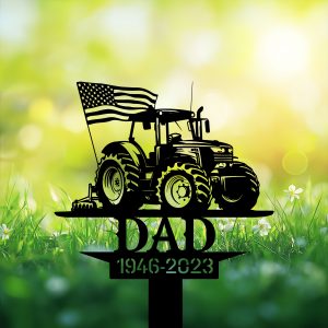 DINOZOZOCOM Personalized Memorial Garden Stakes US Flag Patriotic Farmer Grave Marker Farmer Loss Gift Remembrance Stake 3