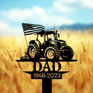 DINOZOZOCOM Personalized Memorial Garden Stakes US Flag Patriotic Farmer Grave Marker Farmer Loss Gift Remembrance Stake 4