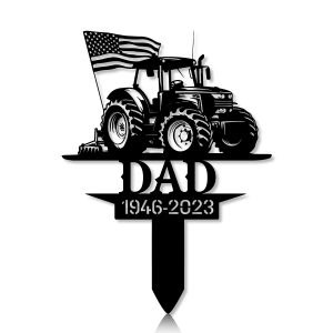 DINOZOZOCOM Personalized Memorial Garden Stakes US Flag Patriotic Farmer Grave Marker Farmer Loss Gift Remembrance Stake 5