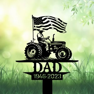 DINOZOZOCOM Personalized Memorial Garden Stakes US Flag Patriotic Farmer Grave Marker Loss of Loved One Sympathy Gifts Farmer Cemetary Decor 1