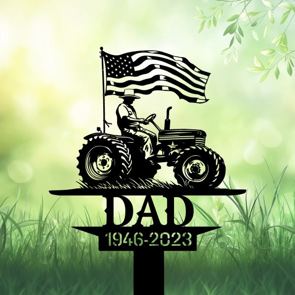 DINOZOZOCOM Personalized Memorial Garden Stakes, US Flag Patriotic Farmer Grave Marker, Loss of Loved One, Sympathy Gifts, Farmer Cemetary Decor