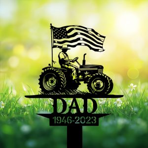 DINOZOZOCOM Personalized Memorial Garden Stakes US Flag Patriotic Farmer Grave Marker Loss of Loved One Sympathy Gifts Farmer Cemetary Decor 3