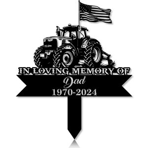 DINOZOZOCOM Personalized Memorial Garden Stakes US Flag Tractor Grave Marker Farmer Loss Gift Remembrance Stake 5