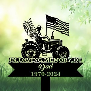 DINOZOZOCOM Personalized Memorial Garden Stakes USA Flag Patriotic Farmer with Wings Grave Marker Loss of Loved One Sympathy Gifts Farmer Cemetary Decor 1