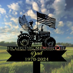 DINOZOZOCOM Personalized Memorial Garden Stakes USA Flag Patriotic Farmer with Wings Grave Marker Loss of Loved One Sympathy Gifts Farmer Cemetary Decor 2