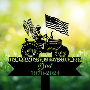 DINOZOZOCOM Personalized Memorial Garden Stakes USA Flag Patriotic Farmer with Wings Grave Marker Loss of Loved One Sympathy Gifts Farmer Cemetary Decor 3