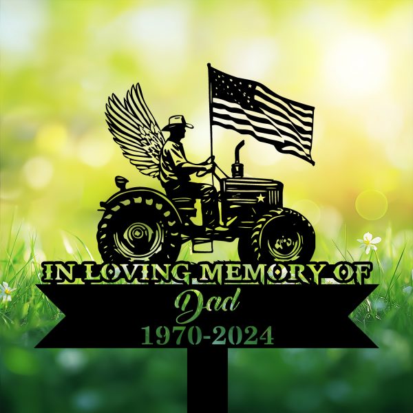 DINOZOZOCOM Personalized Memorial Garden Stakes, USA Flag Patriotic Farmer with Wings Grave Marker, Loss of Loved One, Sympathy Gifts, Farmer Cemetary Decor