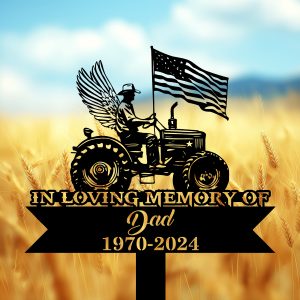 DINOZOZOCOM Personalized Memorial Garden Stakes USA Flag Patriotic Farmer with Wings Grave Marker Loss of Loved One Sympathy Gifts Farmer Cemetary Decor 4