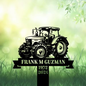 DINOZOZOCOM Personalized Memorial Garden Stakes, Vinatge Tractor Grave Marker, Loss of Loved One, Sympathy Gifts, Farmer Cemetary Decor