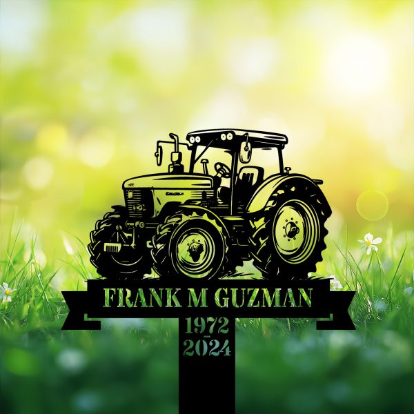 DINOZOZOCOM Personalized Memorial Garden Stakes, Vinatge Tractor Grave Marker, Loss of Loved One, Sympathy Gifts, Farmer Cemetary Decor