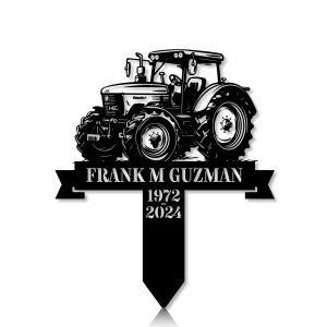 DINOZOZOCOM Personalized Memorial Garden Stakes, Vinatge Tractor Grave Marker, Loss of Loved One, Sympathy Gifts, Farmer Cemetary Decor