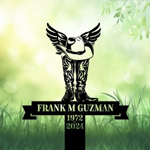 DINOZOZOCOM Personalized Memorial Garden Stakes, Vintage Cowboy Grave Marker, Loss of Loved One, Sympathy Gifts, Farmer Cemetary Decor