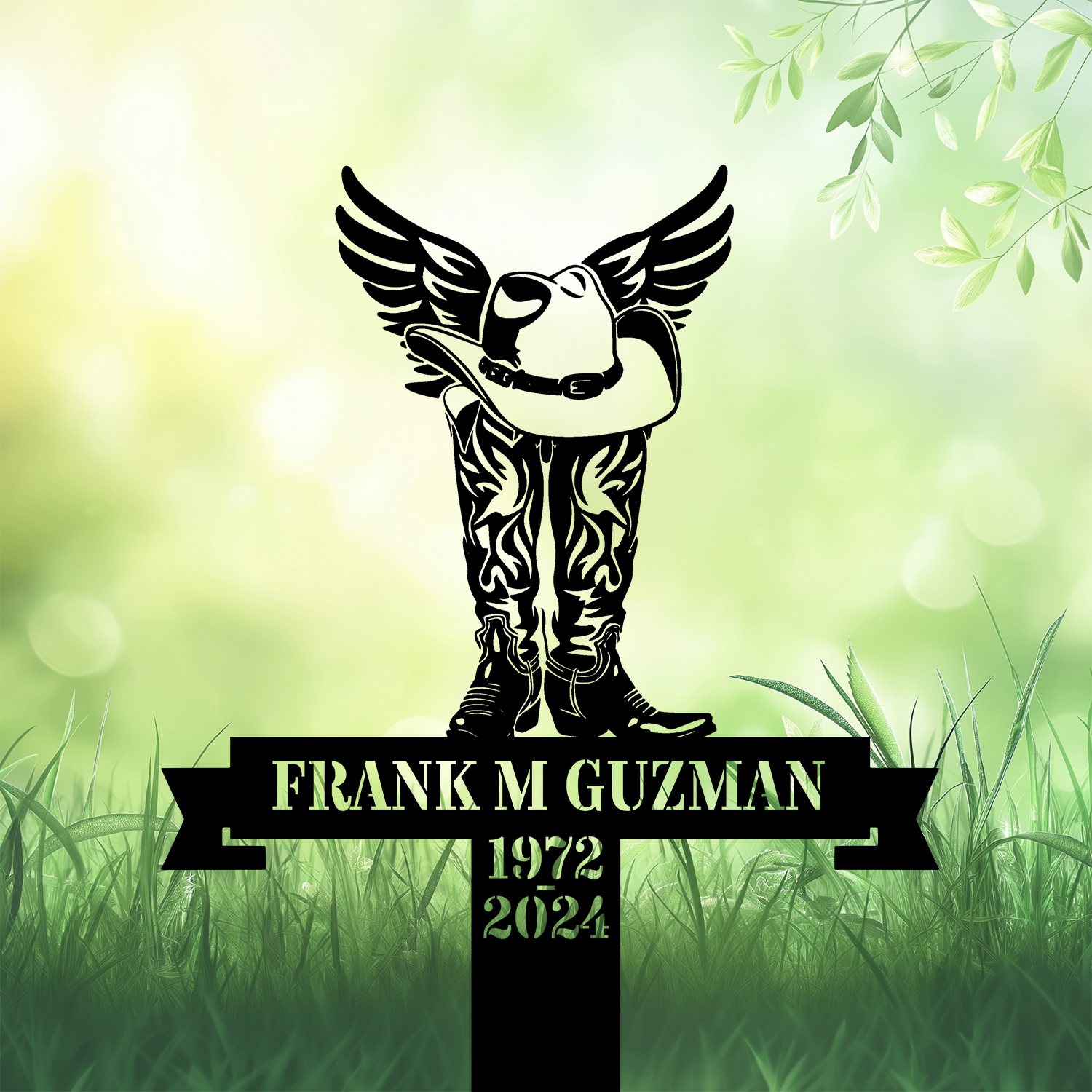 DINOZOZOCOM Personalized Memorial Garden Stakes Vintage Cowboy Grave Marker Loss of Loved One Sympathy Gifts Farmer Cemetary Decor 1