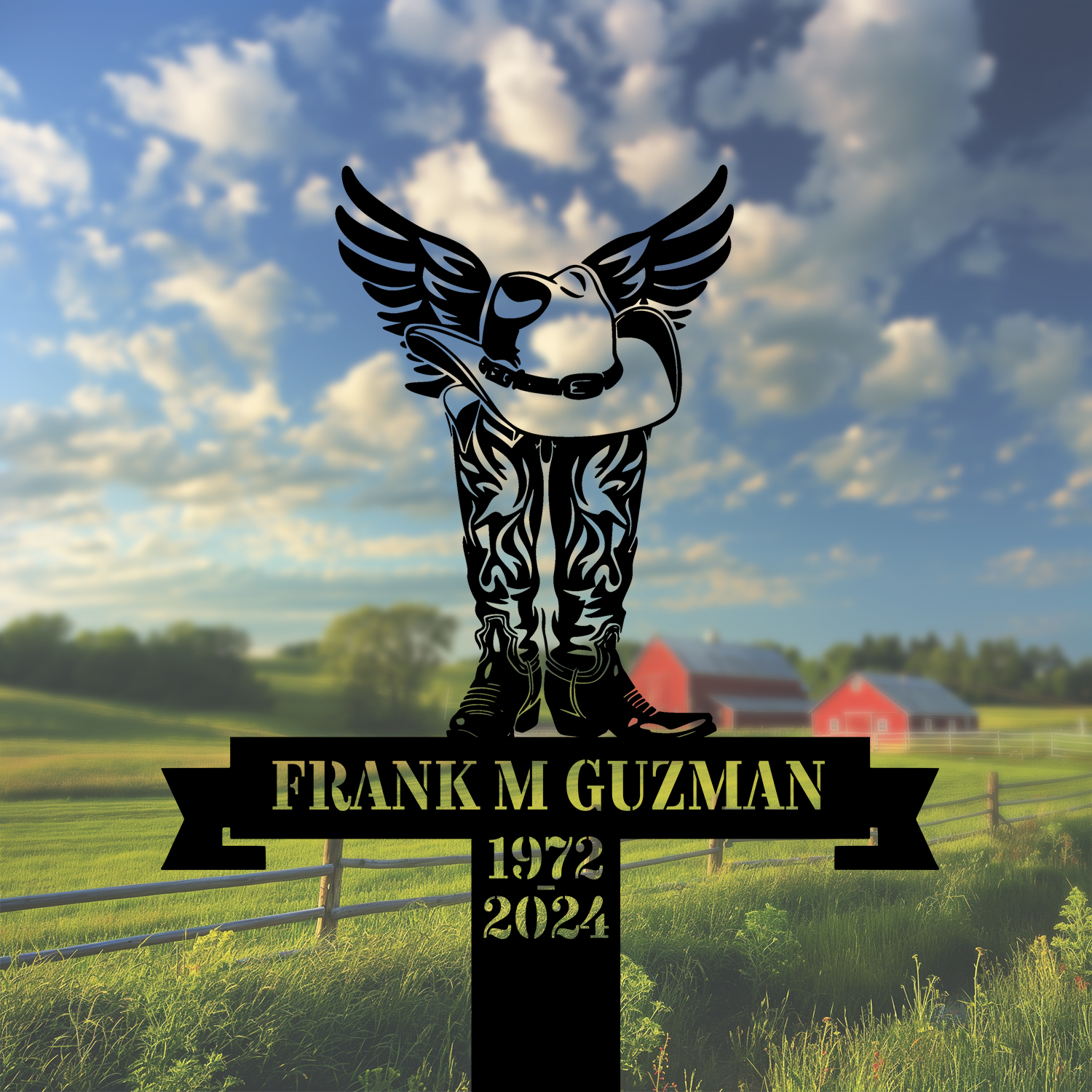 DINOZOZOCOM Personalized Memorial Garden Stakes Vintage Cowboy Grave Marker Loss of Loved One Sympathy Gifts Farmer Cemetary Decor 2