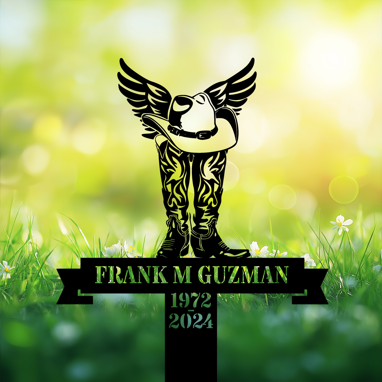 DINOZOZOCOM Personalized Memorial Garden Stakes Vintage Cowboy Grave Marker Loss of Loved One Sympathy Gifts Farmer Cemetary Decor 3