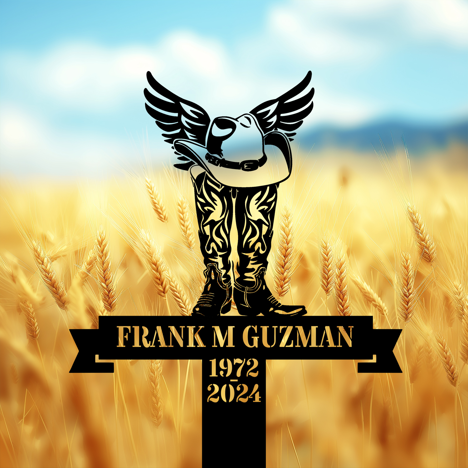 DINOZOZOCOM Personalized Memorial Garden Stakes Vintage Cowboy Grave Marker Loss of Loved One Sympathy Gifts Farmer Cemetary Decor 4