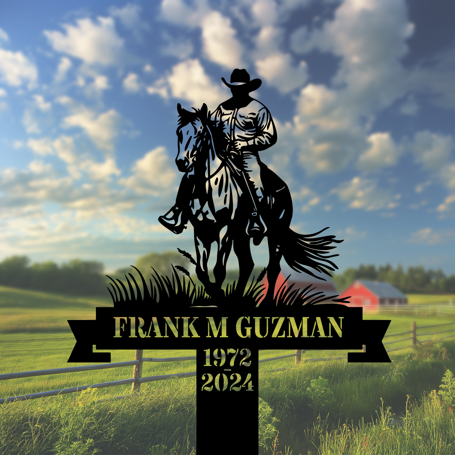 DINOZOZOCOM Personalized Memorial Garden Stakes Vintage Cowboy Riding Horse Grave Marker Loss of Loved One Sympathy Gifts Cowboy Cemetary Decor 2