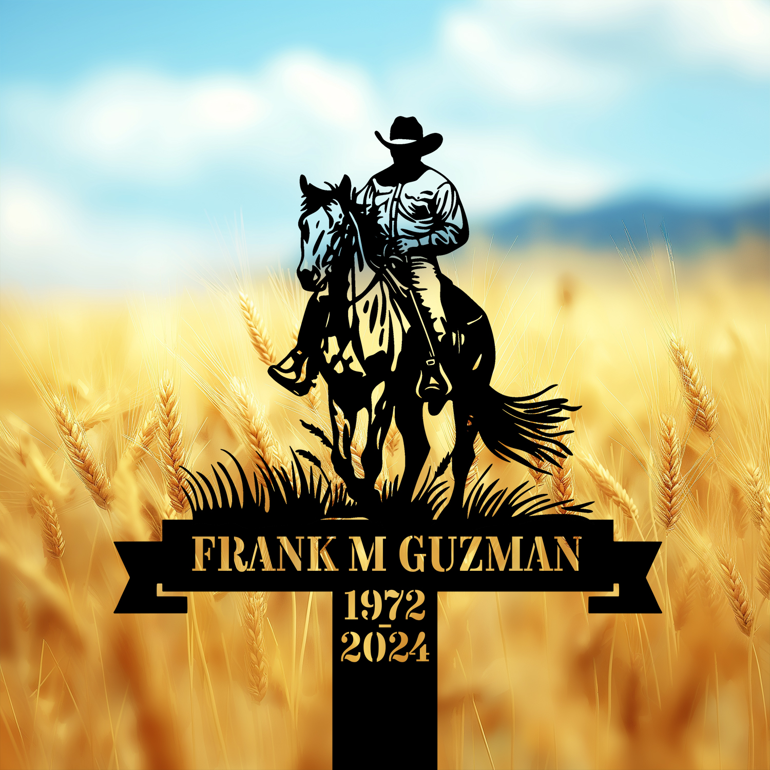 DINOZOZOCOM Personalized Memorial Garden Stakes Vintage Cowboy Riding Horse Grave Marker Loss of Loved One Sympathy Gifts Cowboy Cemetary Decor 4