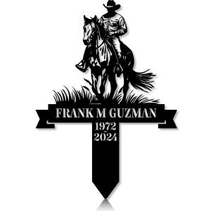DINOZOZOCOM Personalized Memorial Garden Stakes, Vintage Cowboy Riding Horse Grave Marker, Loss of Loved One, Sympathy Gifts, Cowboy Cemetary Decor