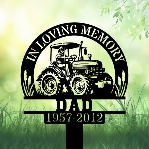 DINOZOZOCOM Personalized Memorial Garden Stakes Vintage Farmer Dad on Tractor Grave Marker, Farmer Loss Gift, Remembrance Stake