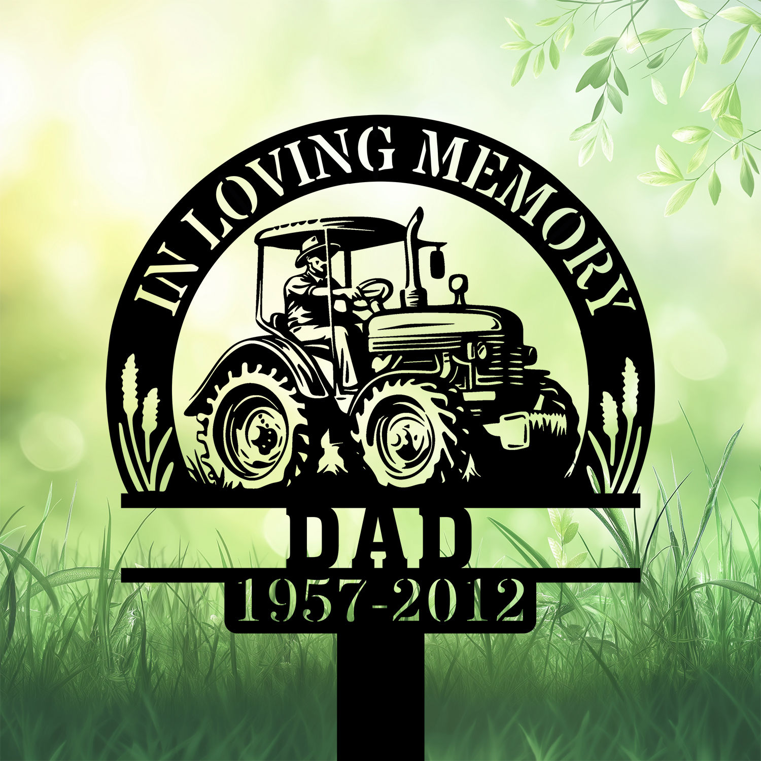 DINOZOZOCOM Personalized Memorial Garden Stakes Vintage Farmer Dad on Tractor Grave Marker Farmer Loss Gift Remembrance Stake 1