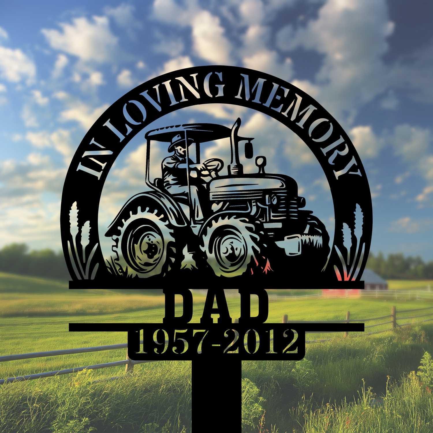 DINOZOZOCOM Personalized Memorial Garden Stakes Vintage Farmer Dad on Tractor Grave Marker Farmer Loss Gift Remembrance Stake 2
