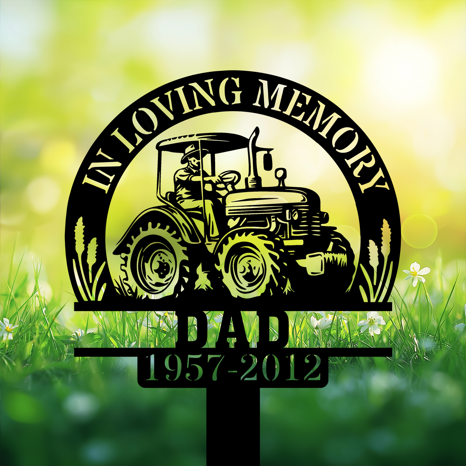 DINOZOZOCOM Personalized Memorial Garden Stakes Vintage Farmer Dad on Tractor Grave Marker Farmer Loss Gift Remembrance Stake 3